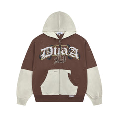 DUAA Splatter‑Paint Distressed Rhinestone Zip‑Up Jacket