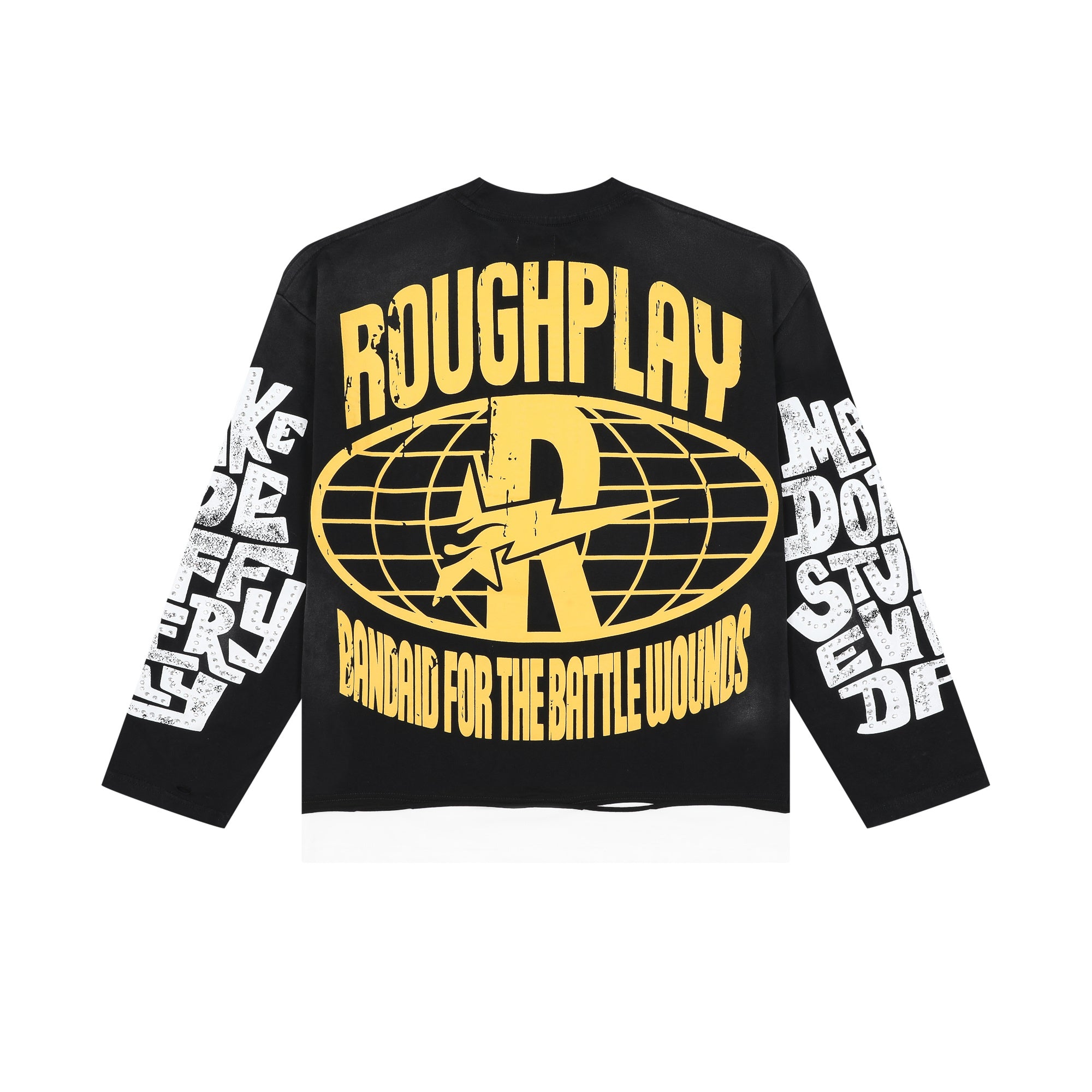 Roughplay Black Skull Rhinestone Oversized Long‑Sleeve Tee