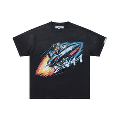 DUAA Retro Rocket Pilot Cartoon Rhinestone Trim Oversized Tee