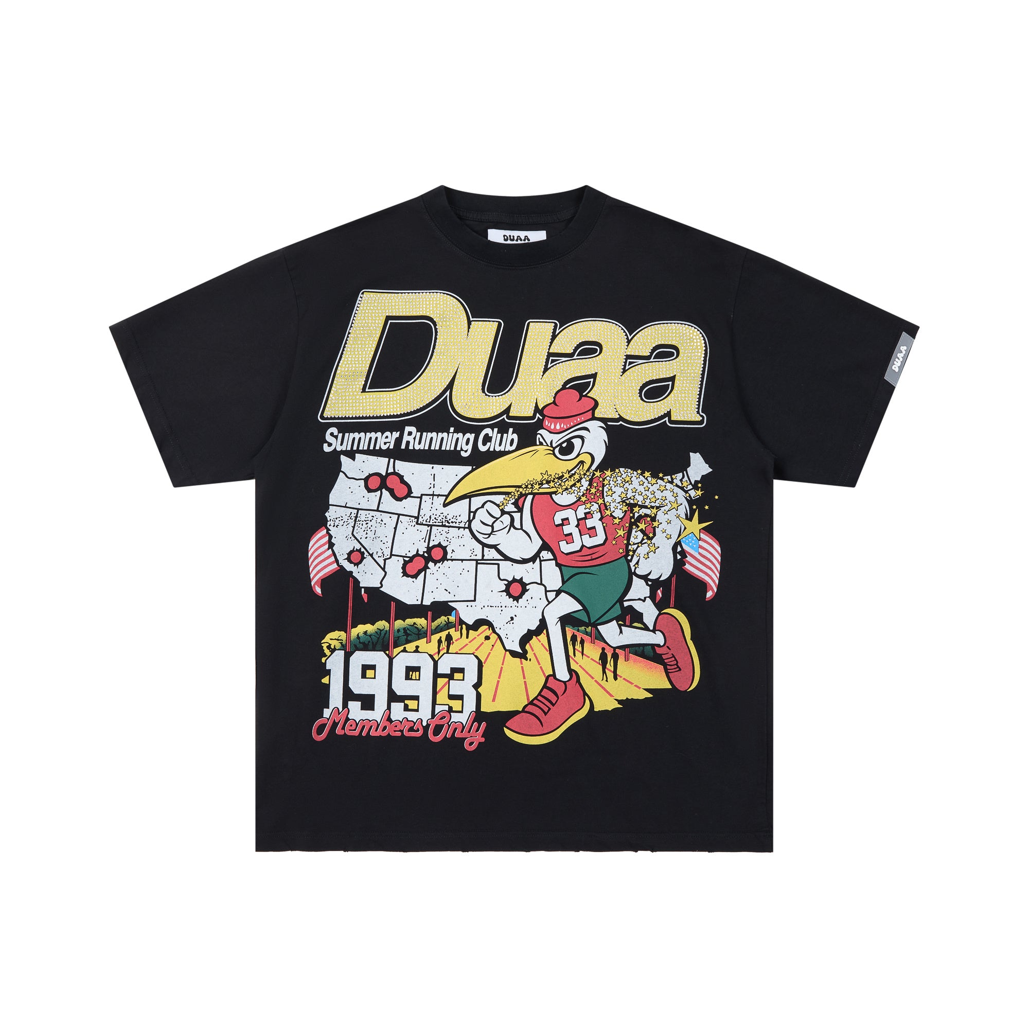DUAA Cartoon Bird Global Run Club Rhinestone Oversized Tee