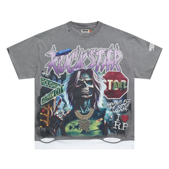 Roughplay Rockstar Skull Distressed Oversized Tee