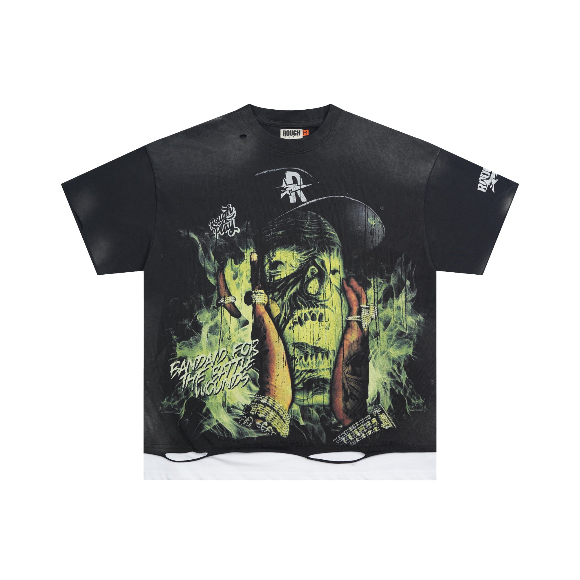 Roughplay Hip‑Hop Skull Smoke Graphic Oversized Tee