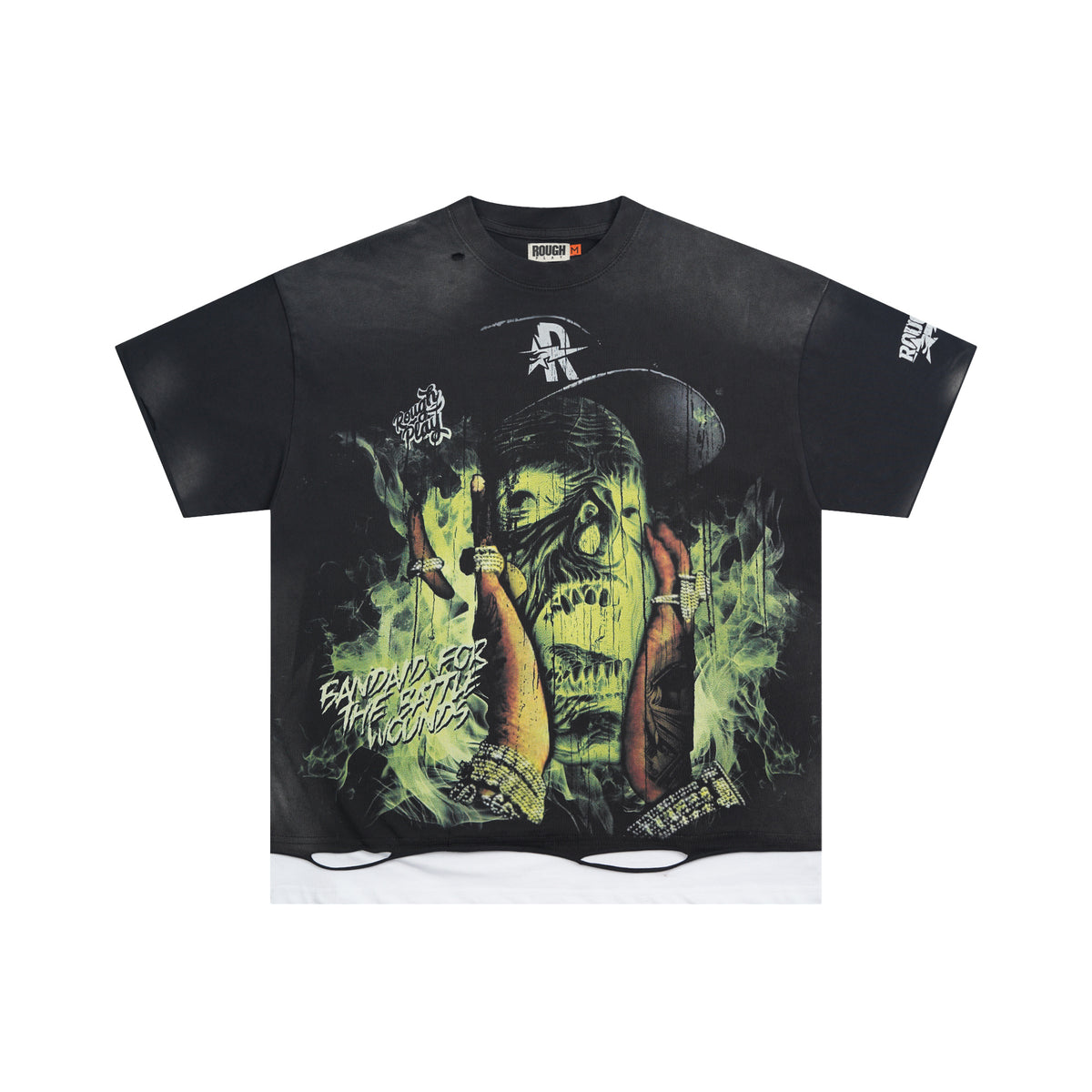 Roughplay Hip‑Hop Skull Smoke Graphic Oversized Tee