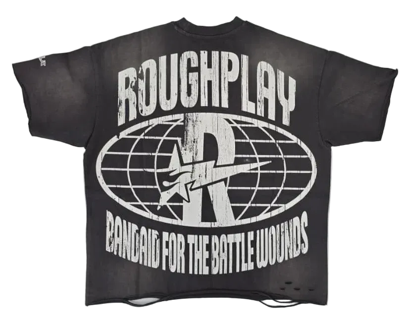 Roughplay Skull Car Rhinestone Distressed Oversized Tee