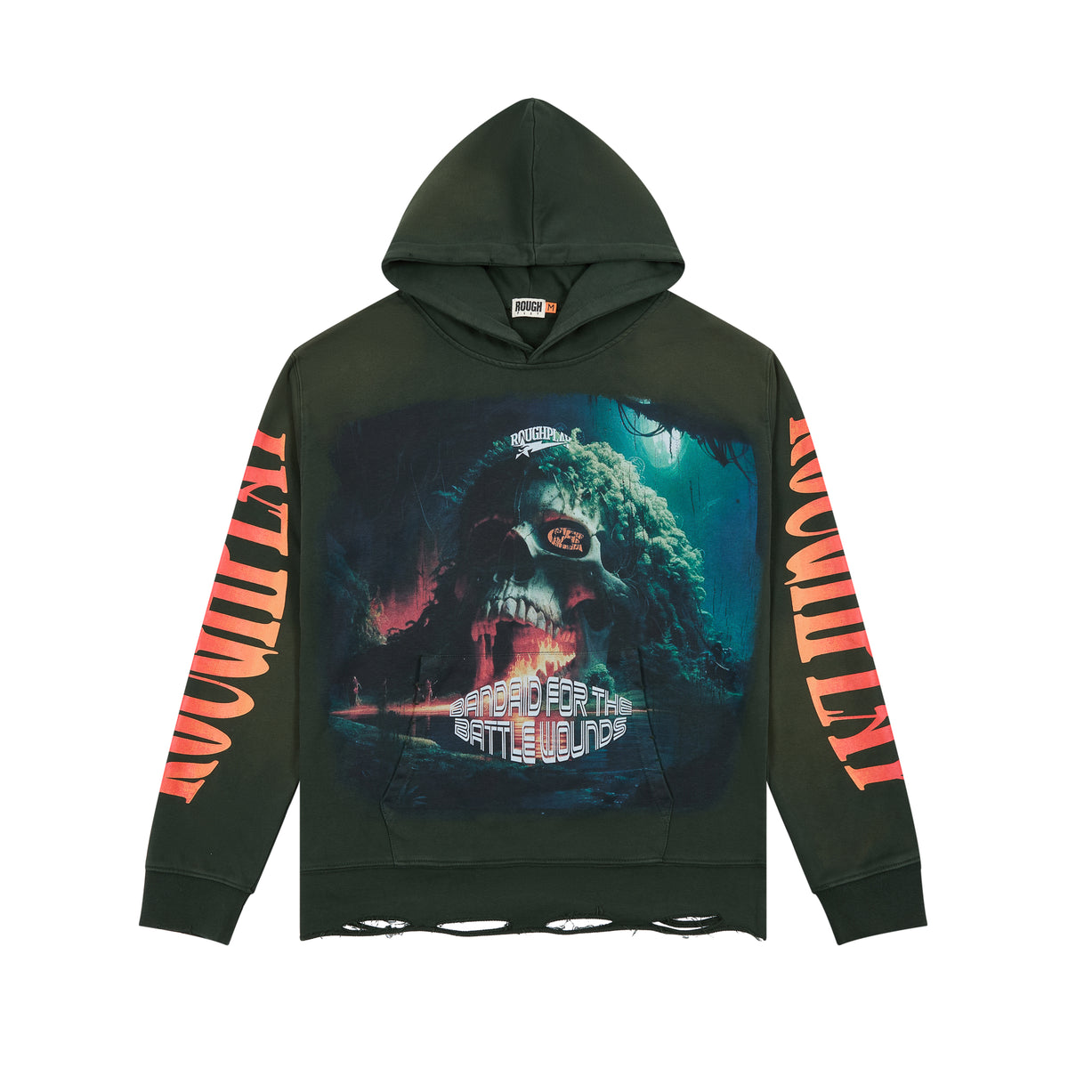 Roughplay Jungle Skull Gradient‑Sleeve Oversized Hoodie