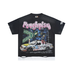 Roughplay NYC Police Car Rhinestone Oversized Tee