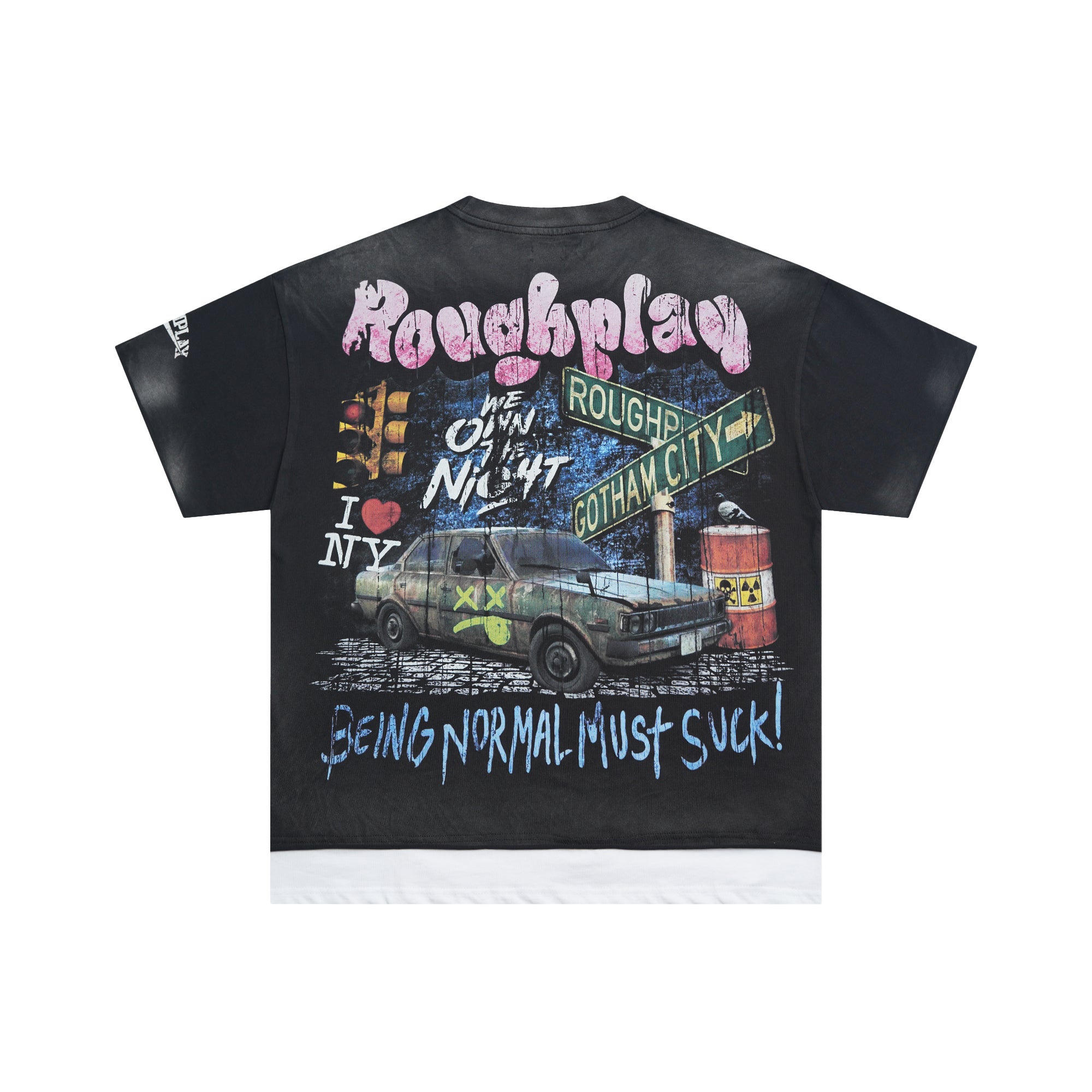 Roughplay NYC Police Car Rhinestone Oversized Tee