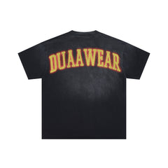 DUAA Ripped‑Sleeve Burning Basketball Rhinestone Oversized Tee