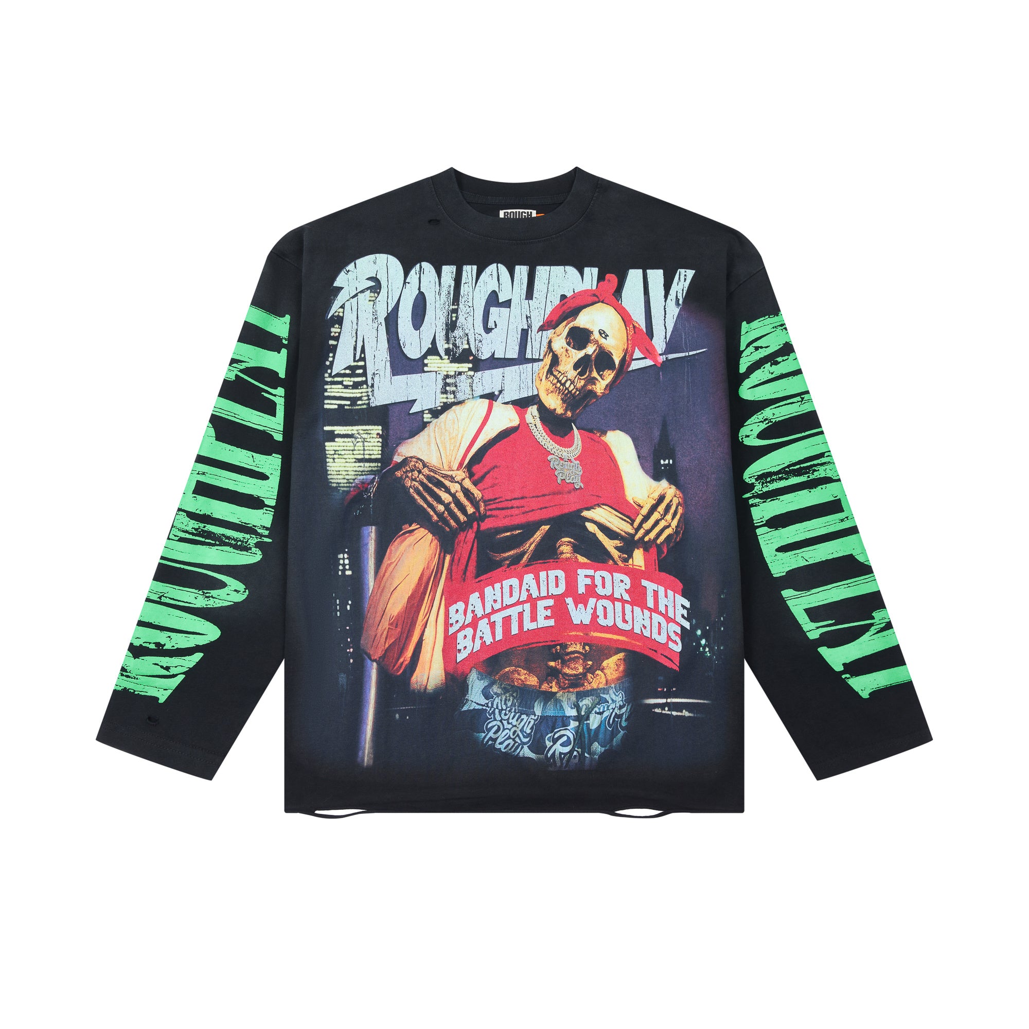 Roughplay Skeleton Bandana Globe‑R Oversized Long‑Sleeve Tee