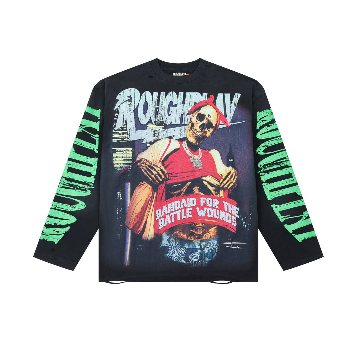 Roughplay Skeleton Bandana Globe‑R Oversized Long‑Sleeve Tee