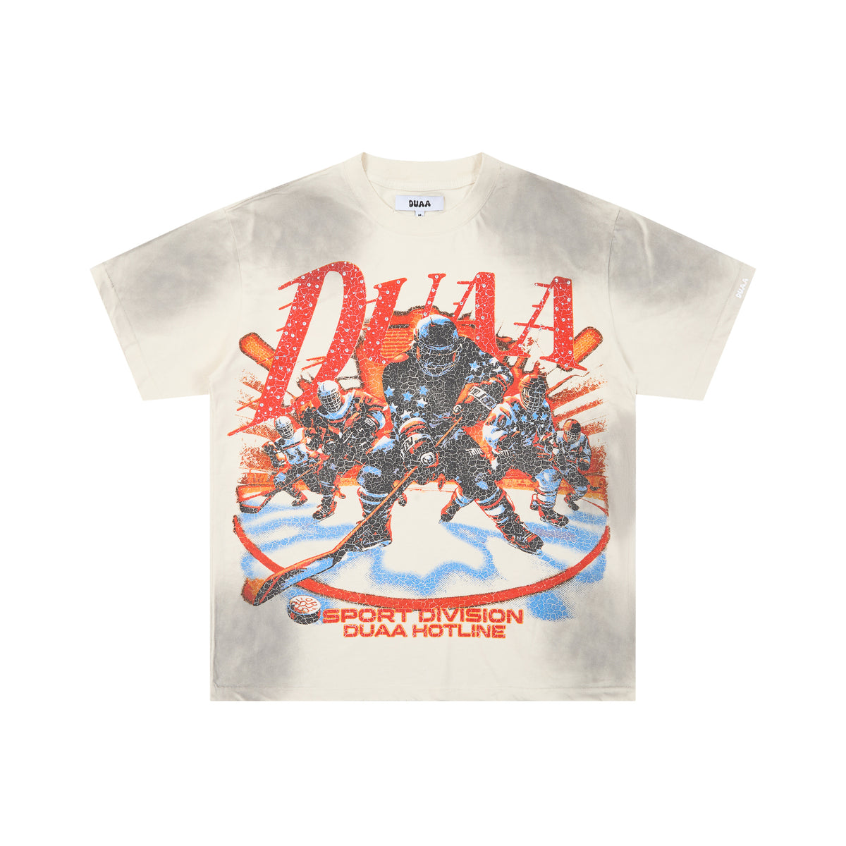 DUAA Vintage Hockey Cracked Print Oversized Retro Sports Tee