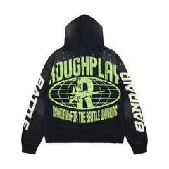 Roughplay Sculpture Neon Globe‑R Studded Oversized Hoodie