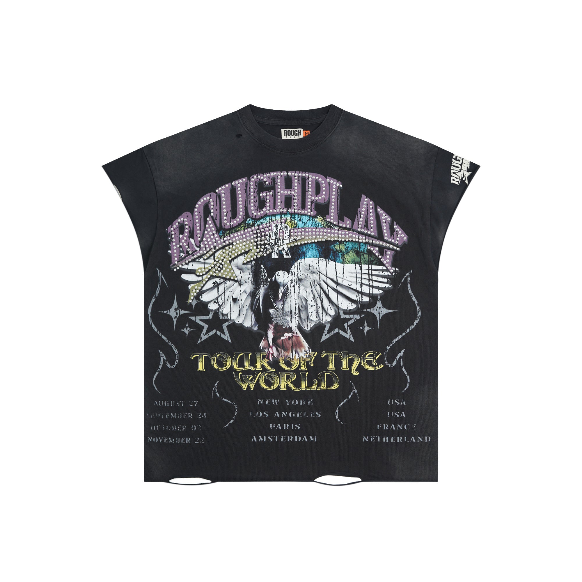 Roughplay World Tour Eagle Rhinestone Oversized Tank Top
