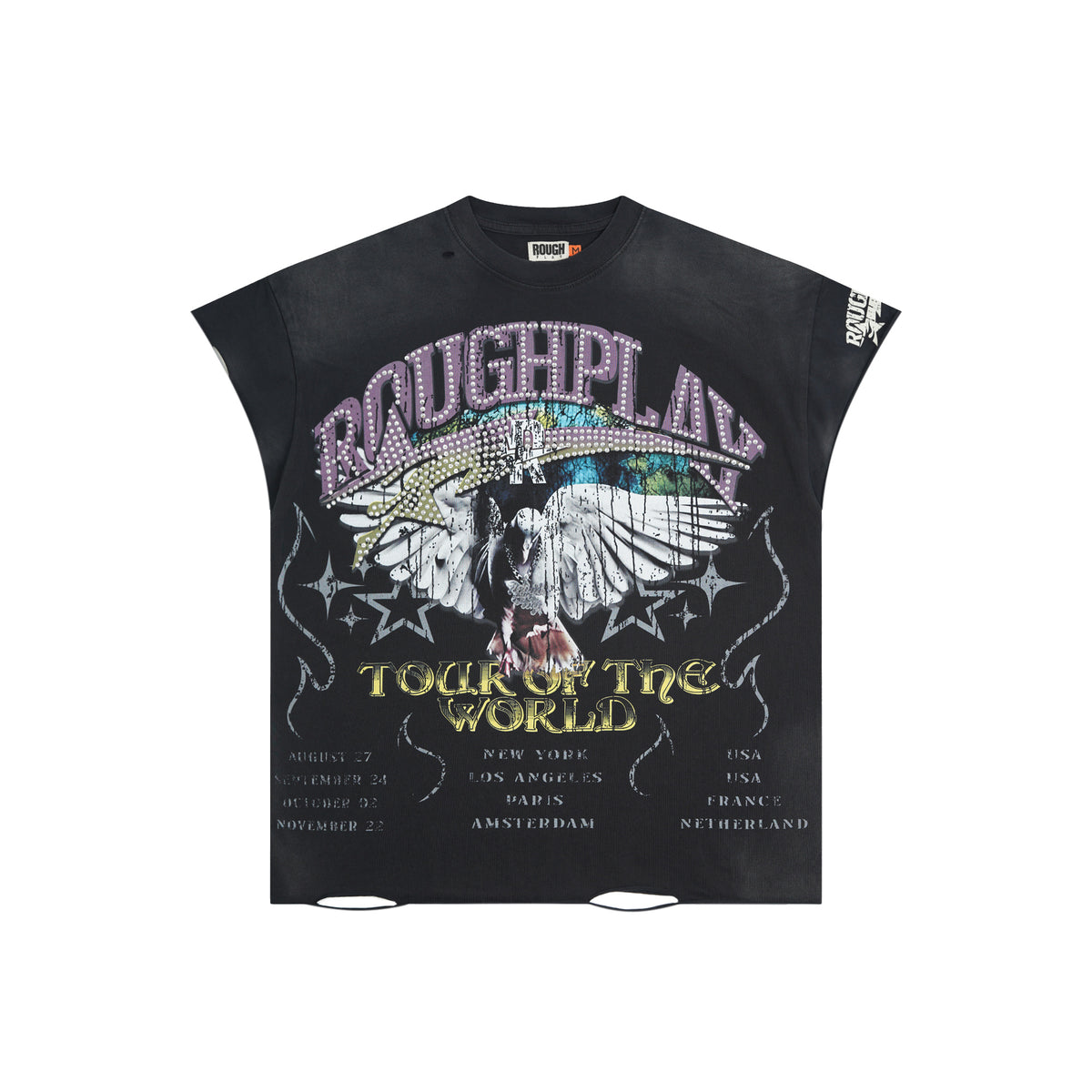 Roughplay World Tour Eagle Rhinestone Oversized Tank Top