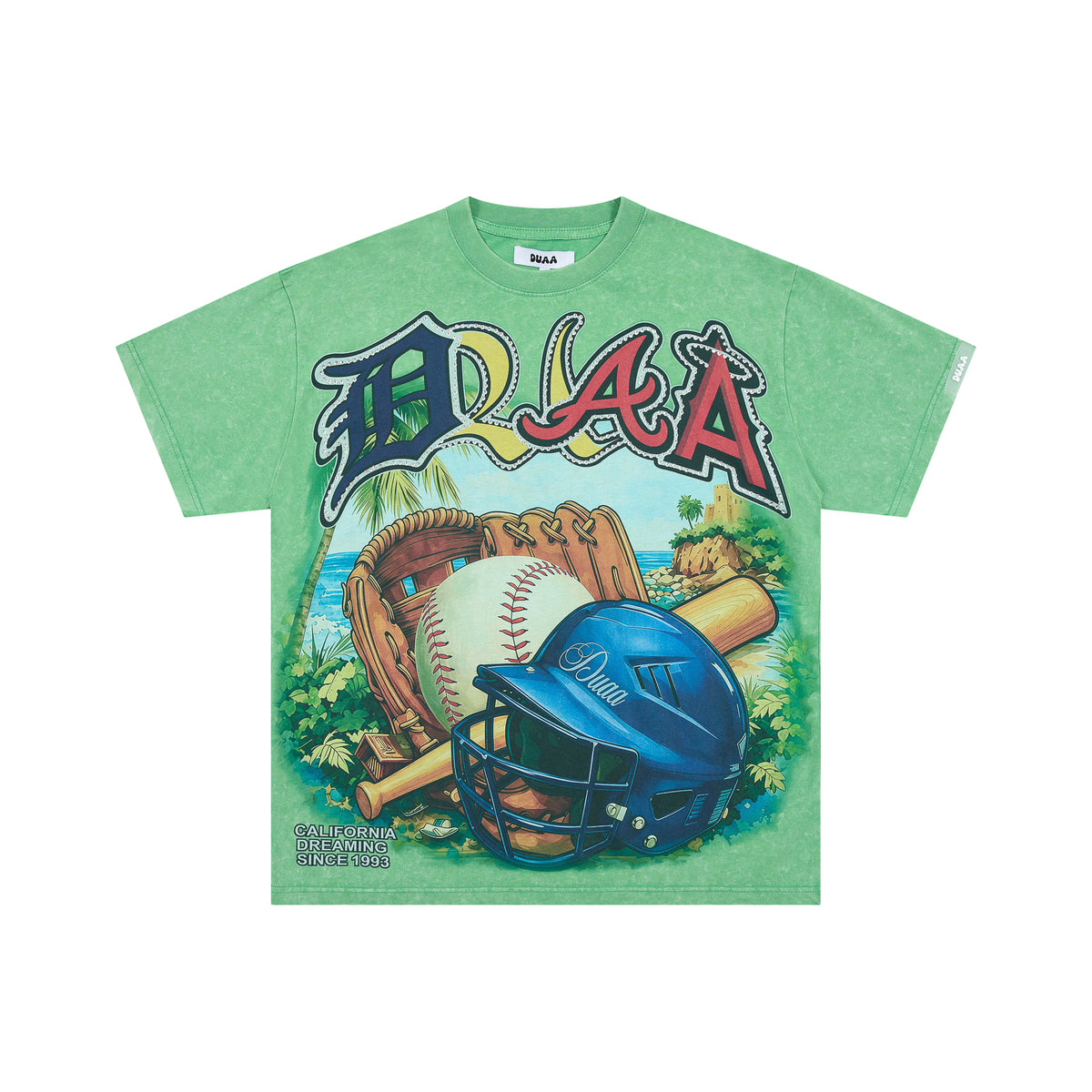 DUAA Vintage California Baseball Graffiti Front‑Back Print Tee