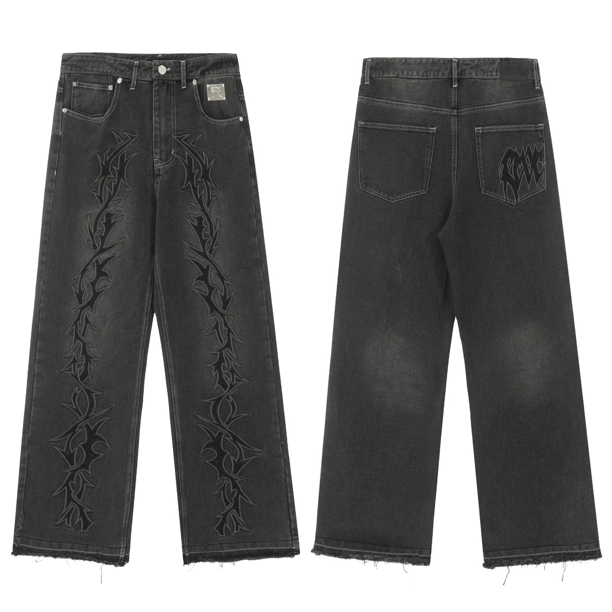 Revenge Vintage Wash Thorn Embroidery Relaxed Denim Jeans