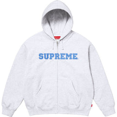Supreme Collegiate Logo Zip-Up Hooded Sweatshirt - Heather Grey / Light Blue