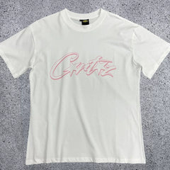 Corteiz Pink Accent Star-Logo Graphic Tee - White & Pink Streetwear T-Shirt