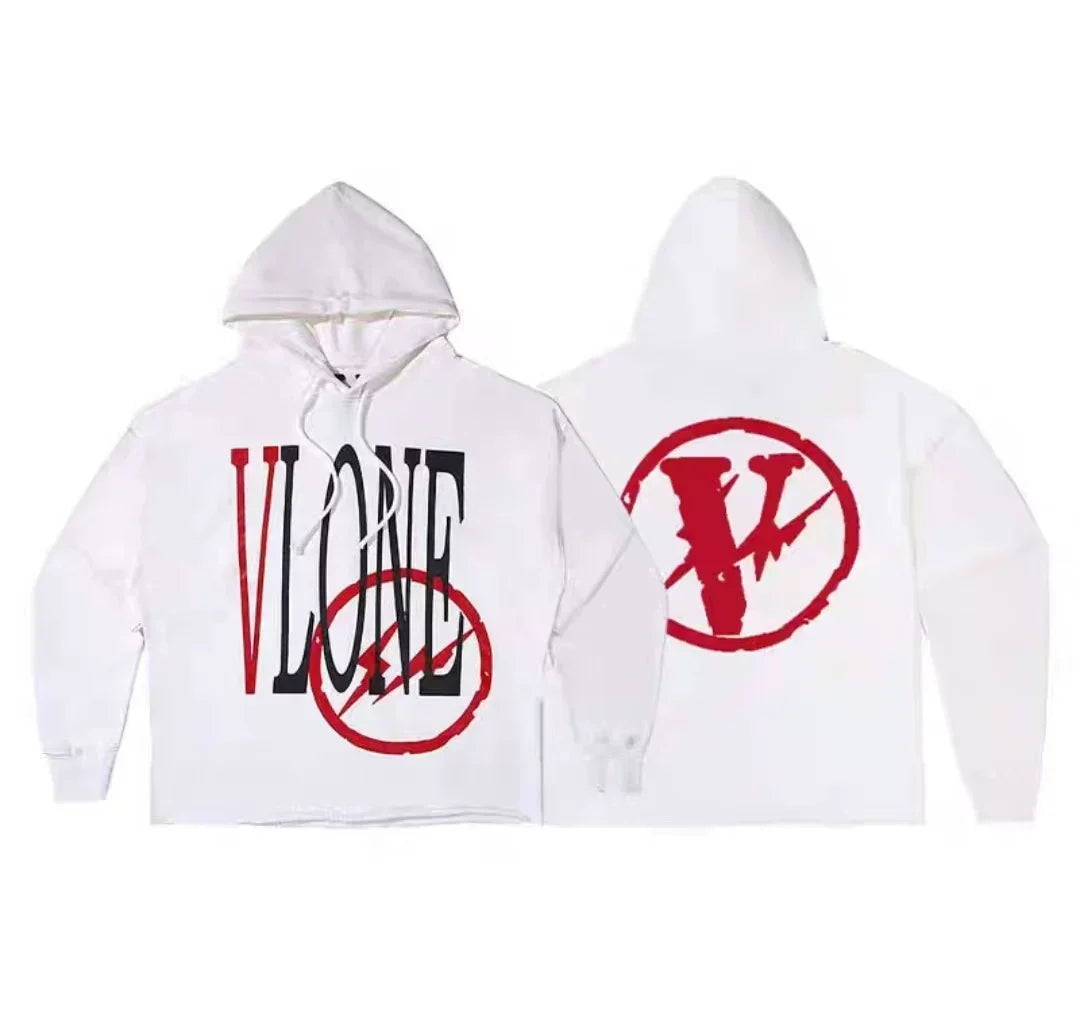 Vlone Circle Lightning Graphic Hoodie - White/Red