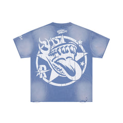 Roughplay Retro Sports Car Star‑Tongue Oversized Tee