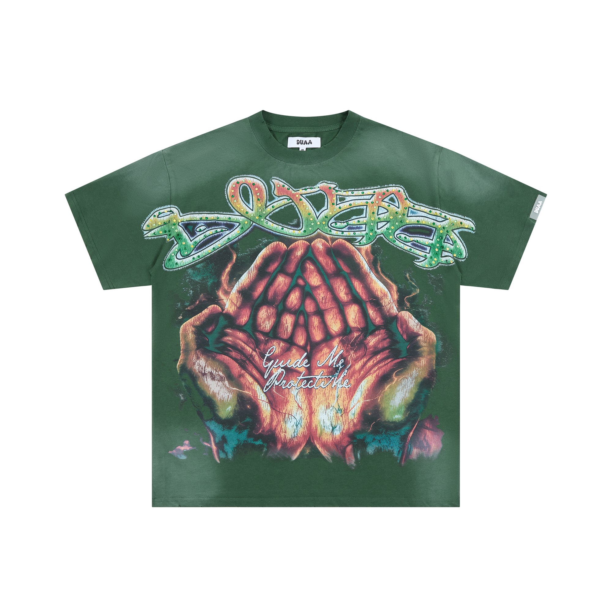 Duaa Praying Hands Rhinestone Graphic Oversized Tee