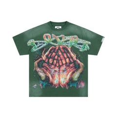 Duaa Praying Hands Rhinestone Graphic Oversized Tee