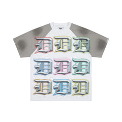 Duaa Two‑Tone Raglan Gothic D‑Letter Rhinestone Oversized T‑Shirt