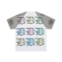 Duaa Two‑Tone Raglan Gothic D‑Letter Rhinestone Oversized T‑Shirt