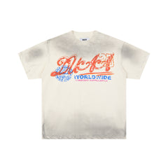 Duaa Cream Vintage‑Wash Eagle 1993 Rhinestone Oversized Tee