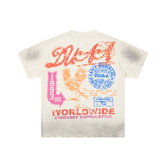 Duaa Cream Vintage‑Wash Eagle 1993 Rhinestone Oversized Tee