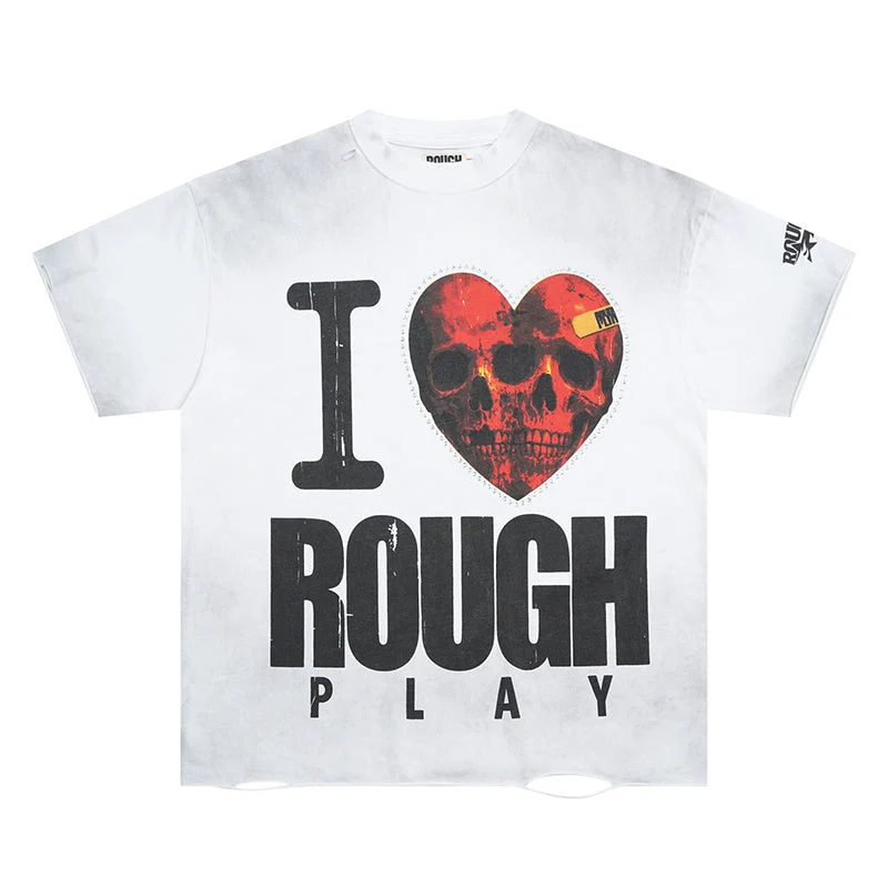 Roughplay Skull Heart Globe Logo Distressed Oversized Tee